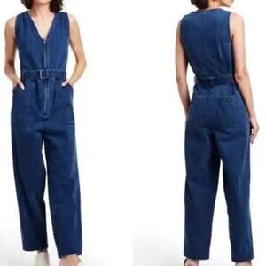Rachel Comey belted zip front blue denim jumpsuit overalls